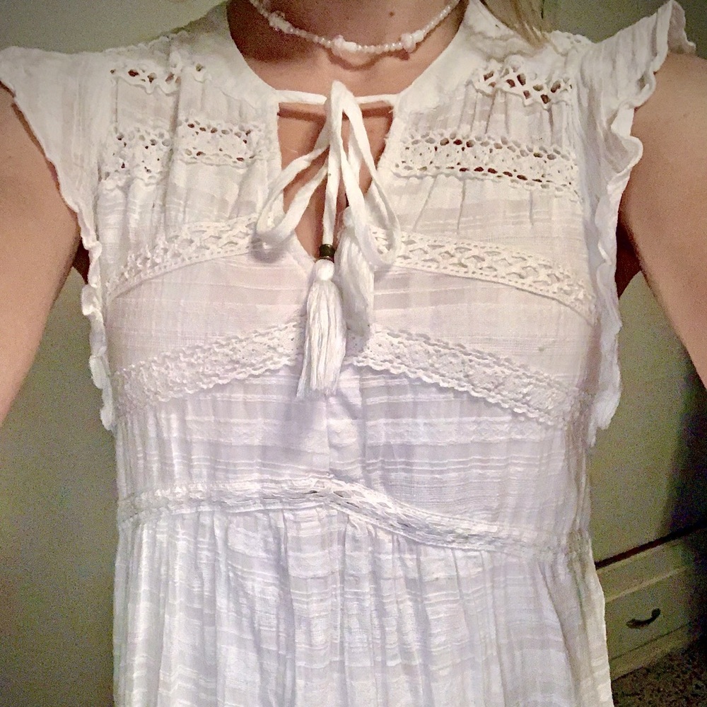Boho white babydoll mini dress